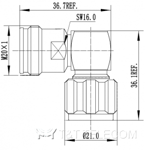 4.3-10 Female - N Male | Переходник коаксиальный угловой 43F-R-NM 6 ГГц, IP68