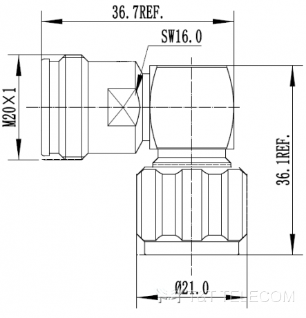 4.3-10 Female - N Male | Переходник коаксиальный угловой 43F-R-NM 6 ГГц, IP68