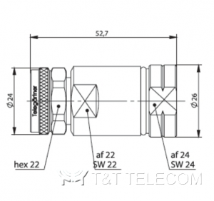 Разъем J01440A0006 Telegartner 4.3-10 вилка прямая на кабель G23 (1/2" Flex) | Крепление гаечное (screw) | SIMFix Pro IP67