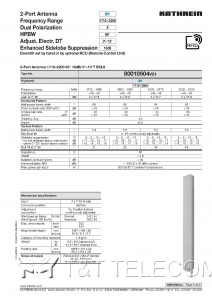 Антенна 80010504 V01 Kathrein 1710–2200 МГц 1,4 m 65° 18 dBi 0°–15°T ESLS 2-портовая направленная