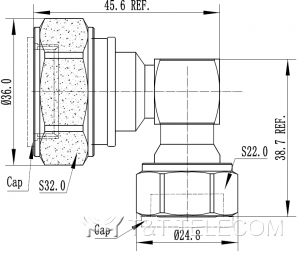 7-16 Male - 4.3-10 Male | Переходник коаксиальный угловой 716M-R-43M 6 ГГц, IP68