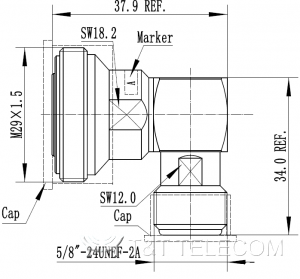 7-16 Female - N Female | Переходник коаксиальный угловой 716F-R-NF 6 ГГц, IP68