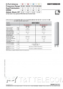 Антенна 80010804 Kathrein 8-портовая 2LB / 2HB 1,5 м 65° 17 dBi 790-2690 МГц