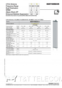 Антенна 80010622 V01 Kathrein 4-портовая направленная 1695-2690 МГц 65° 18dBi 2HB 1.5m 2°–14°T