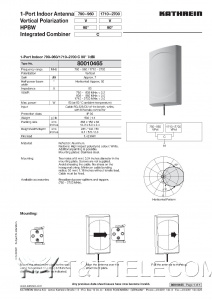 Антенна 80010465 Kathrein 1-портовая внутренняя LB/HB C 790-2700 МГц 90° 7dBi