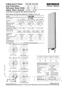 Антенна 742236 V01 Kathrein 4-портовая направленная 1710-2200 МГц 65° 18dBi 2HB 1.3m 0°–10°T