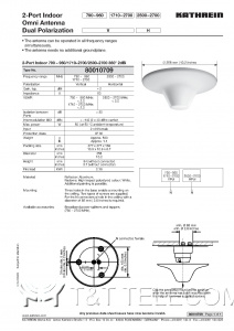 Антенна 80010709 Kathrein 2-портовая внутренняя LB/2HB 790-2700 МГц 360° 2dBi