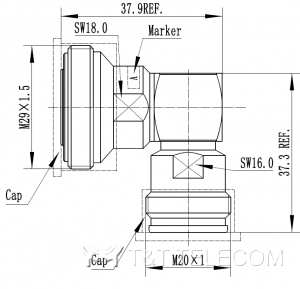 7-16 Female - 4.3-10 Female | Переходник коаксиальный угловой 716F-R-43F 6 ГГц, IP68