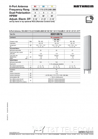 Антенна 80010674 Kathrein 6-портовая LB/2HB 1.4m 65° 3x790–2690 МГц