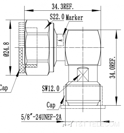 4.3-10 Male - N Female | Переходник коаксиальный угловой 43M-R-NF 6 ГГц, IP68
