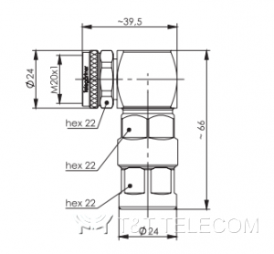 Разъем J01440A0014 Telegartner 4.3-10 вилка угловая на кабель G21 (1/2“) | Крепление гаечное (screw)