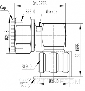 4.3-10 Male - N Male | Переходник коаксиальный угловой 43M-R-NM 6 ГГц, IP68