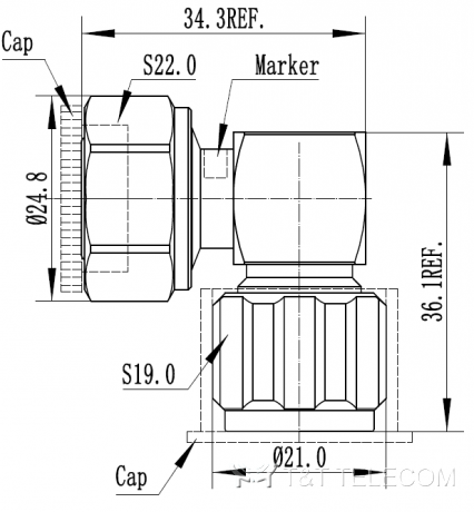 4.3-10 Male - N Male | Переходник коаксиальный угловой 43M-R-NM 6 ГГц, IP68