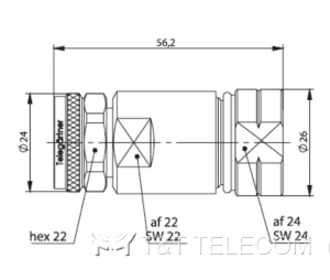 Разъем J01440A0005 Telegartner 4.3-10 вилка прямая на кабель G23 (1/2" Flex) | Крепление гаечное (screw) | SIMFix Pro IP68