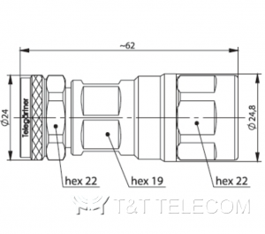 Разъем J01440A0007 Telegartner 4.3-10 вилка прямая на кабель G21 (1/2“) | Крепление гаечное (screw)