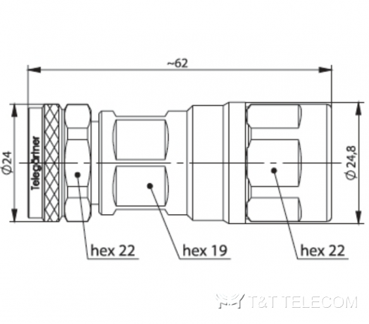 Разъем J01440A0007 Telegartner 4.3-10 вилка прямая на кабель G21 (1/2“) | Крепление гаечное (screw)