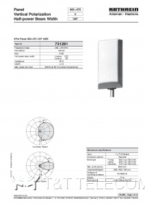 Антенна Kathrein 731291 VPol 400‑470 МГц 120° 9дБи 500Вт 7-16F