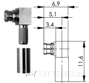 Разъем J01391A0041 Telegartner | SMP female, розетка угловая обжимная под кабель G3 (RG-178B/U)