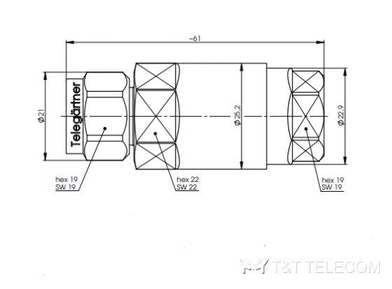Разъем J01020D0141 Telegartner | N типа (male) - вилка прямая на кабель G21 (1/2“) | SIMFix ST IP67