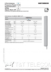 Антенна 742215 v01 Kathrein 2-портовая направленная 1695–2200 МГц 65° 18dBi 0°–10°T