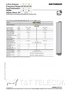 Антенна 80010922 Kathrein 4-портовая 2x3300-3800 МГц 1.0m 65° 17.5 dBi 2°–12°T