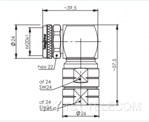 Разъем J01440A3013 Telegartner 4.3-10 вилка угловая на кабель G23 (1/2" Flex) | Крепление защёлкой (Push Pull) | SIMFix Pro IP68