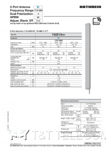 Антенна 742213 V01 Kathrein 1710–2200 МГц 65° 19.5 dBi 0°–6°T 2-портовая направленная